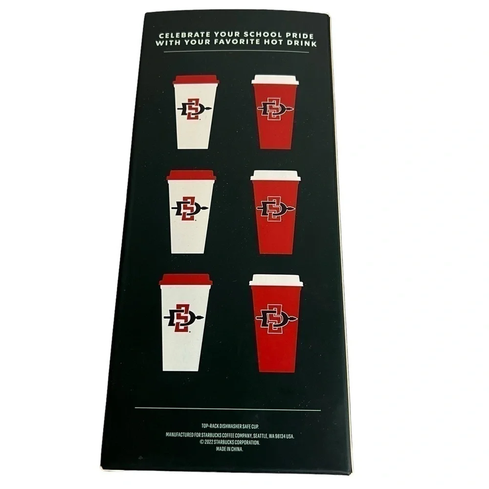 NEW Starbucks Reusable Hot Cups San Diego State University SDSU Aztecs Set Of 6